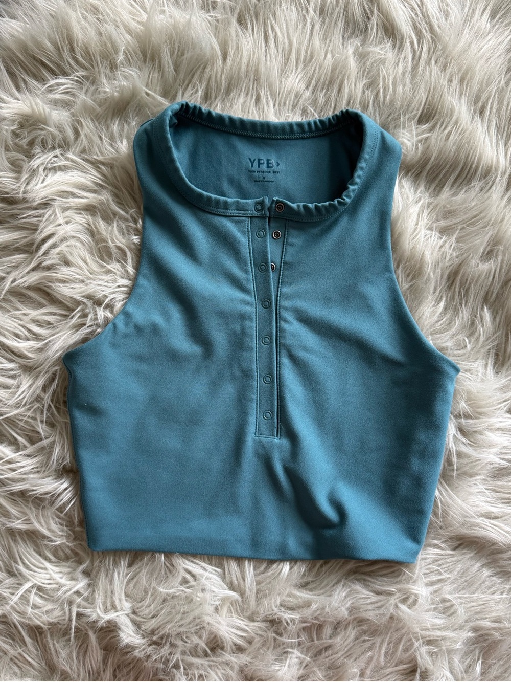 Abercrombie & Fitch YPB Teal Ribbed Snap-Front Cropped Tank